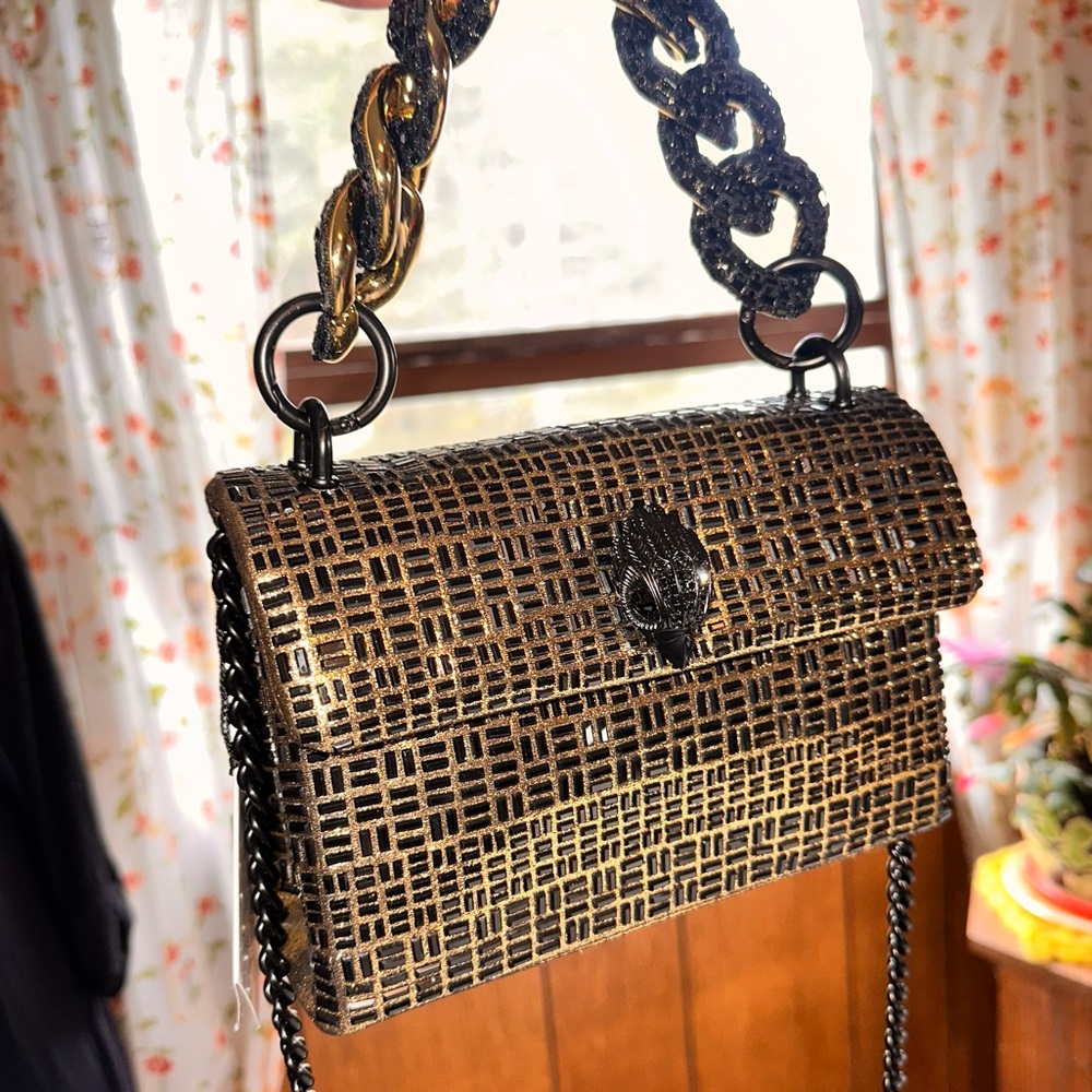 Kurt Geiger • Kensington Gold and Black Rhinestone Cuban Link Purse - Picture 3 of 16